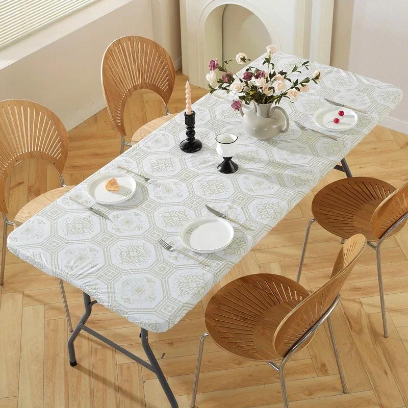 4Ft/6Ft Rectangle Vinyl Picnic Table Cloth Waterproof Elastic Fitted Table Covers Outdoor Table Cover for Camping Dining Indoor
