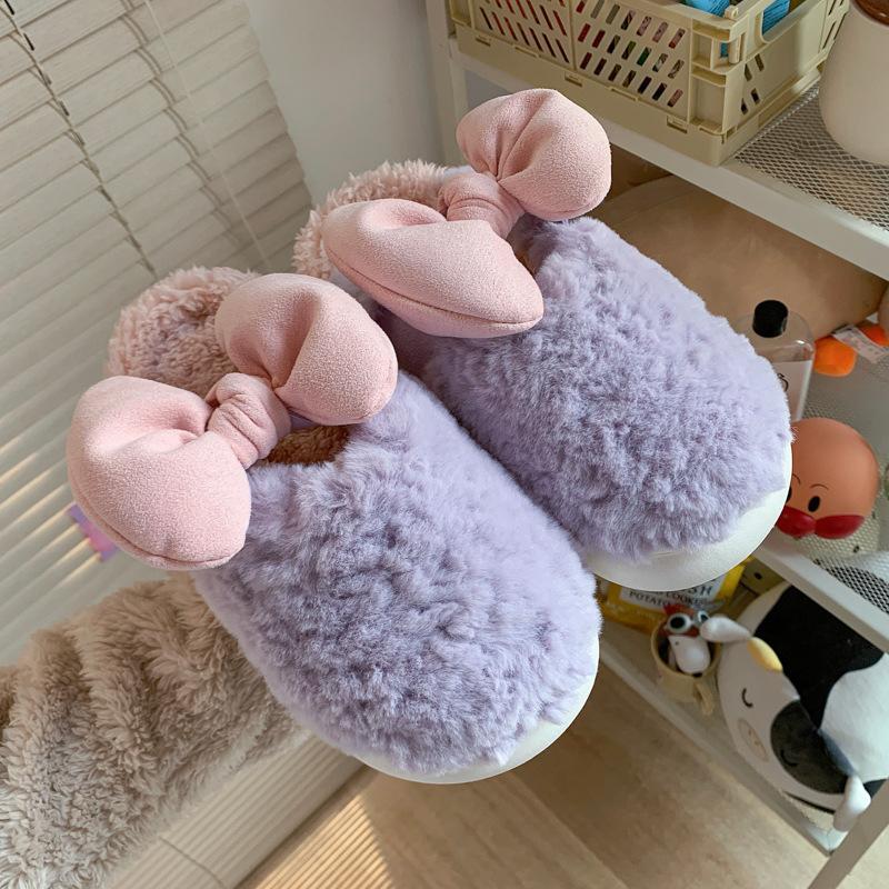 Less heart cotton slippers winter warm plush bow home soft cute student dormitory thick bottom mop