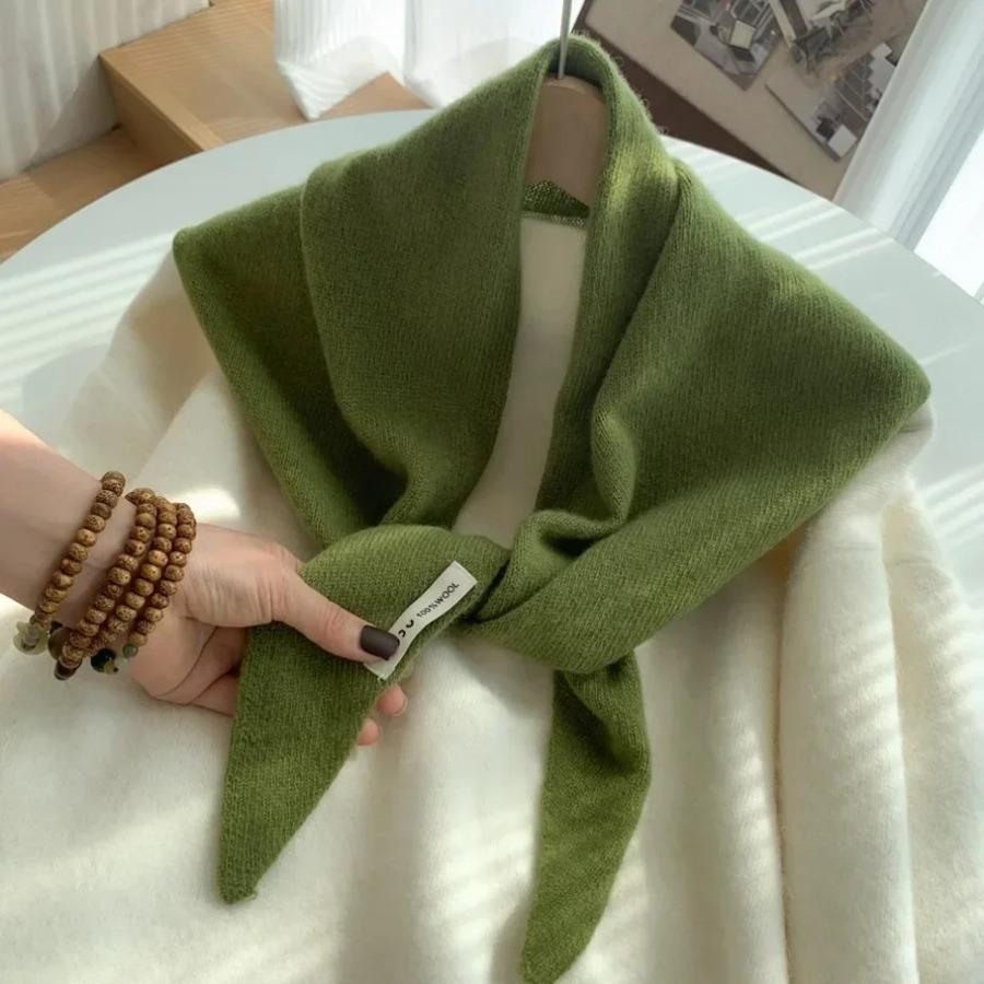 British Korean Style Niche Wool Knitted Triangular Scarf Women Headscarf Knitted Scarf Multi-functional Warm Knitted Scarf