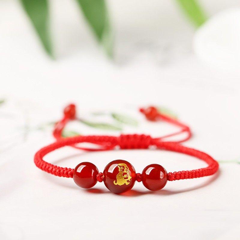 Kids Bracelet Female Snake Year Dragon Boat Festival Red Agate Colorful Braided Rope Red Woven Red Rope Girl Girl Boy Carrying Strap