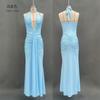New Women's Long Dress Solid Color Elegant Neck Deep V Waist Sexy Backless Streamer Fishtail Skirt