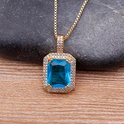 

Nidin Top Quality Austrian Crystal Geometric Rectangle Pendant Necklaces For Women 5 Colors Stone Zircon Party Wedding Jewelry светло-синий
