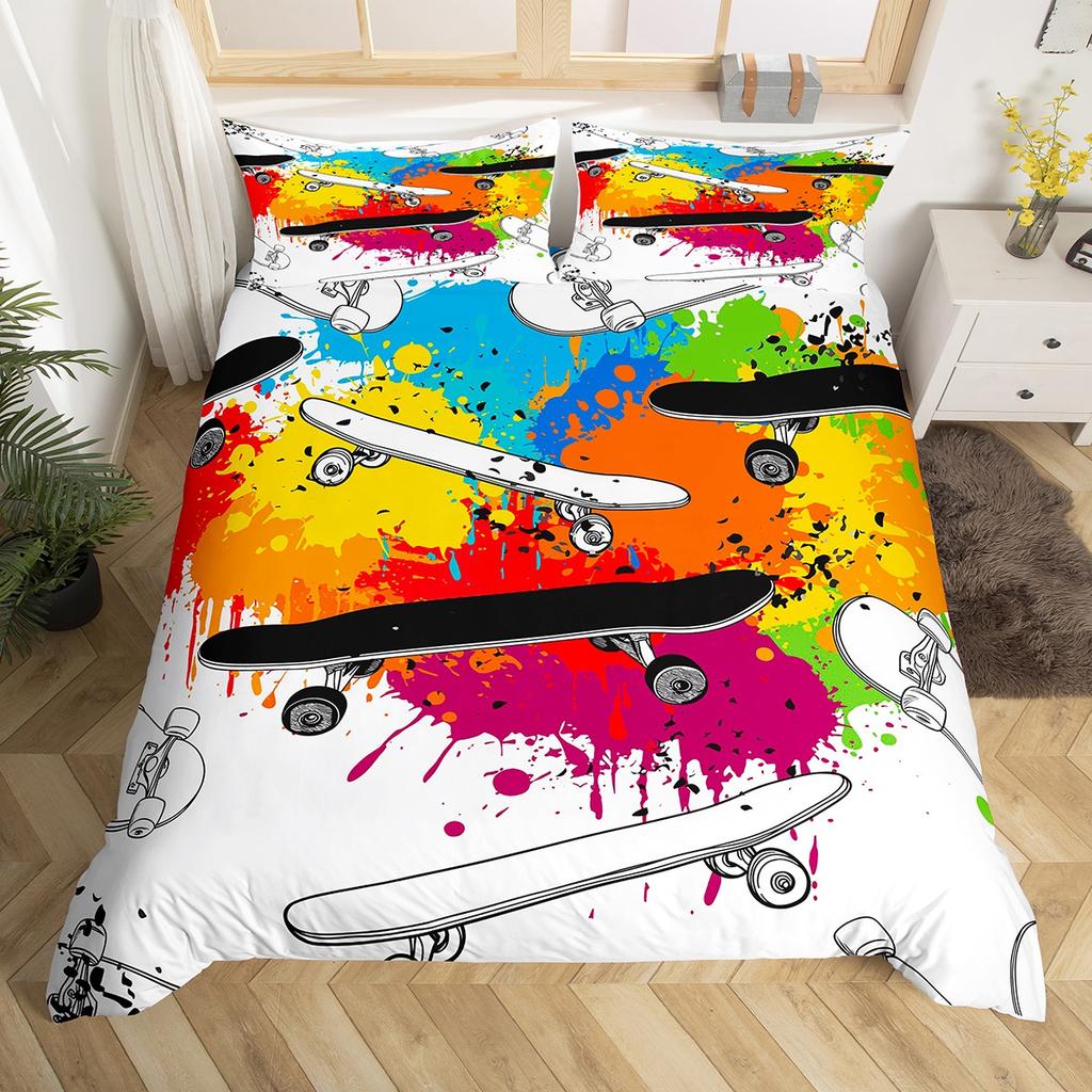 Homewish Boys Football Print Duvet Cover SetSport Soccer Player Bedding SetCartoon Watercolor Splash Bed Set