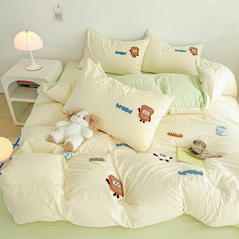 Cartoon Cotton Towel Embroidered Comforter Set Machine Washable Bed Linen Bedding Spring New Soft Breathable Fitted Sheet