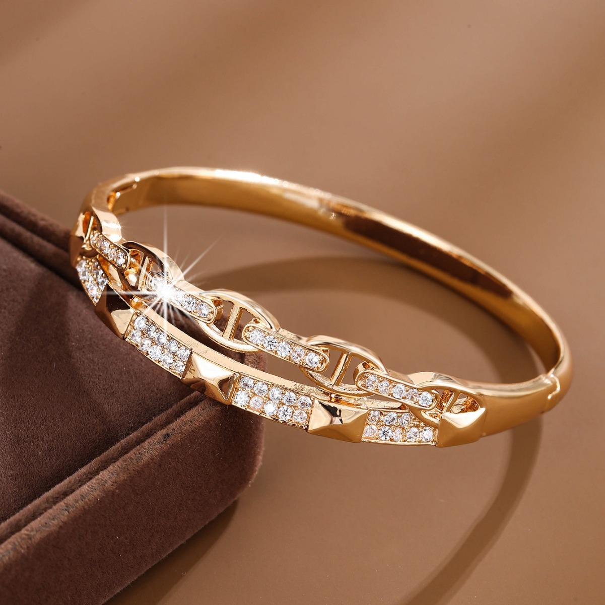 

Модный тренд, особый дизайн, универсальный браслет с выдолбленным микро-инкрустацией цирконом и холодным ветром золотой