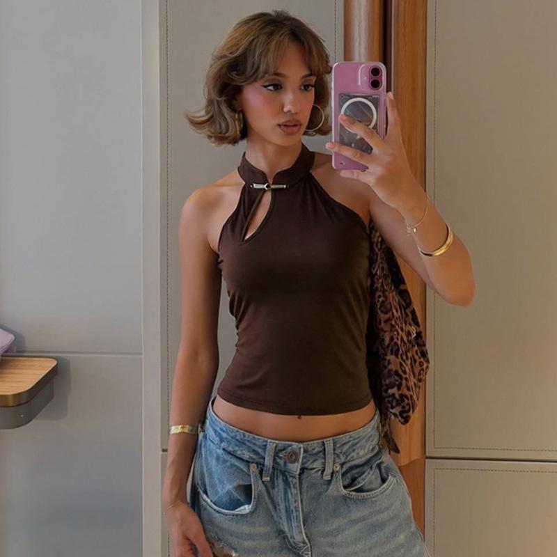 2026 Summer Off-Shoulder Metal Decor Cut-Out Tank Top for Women