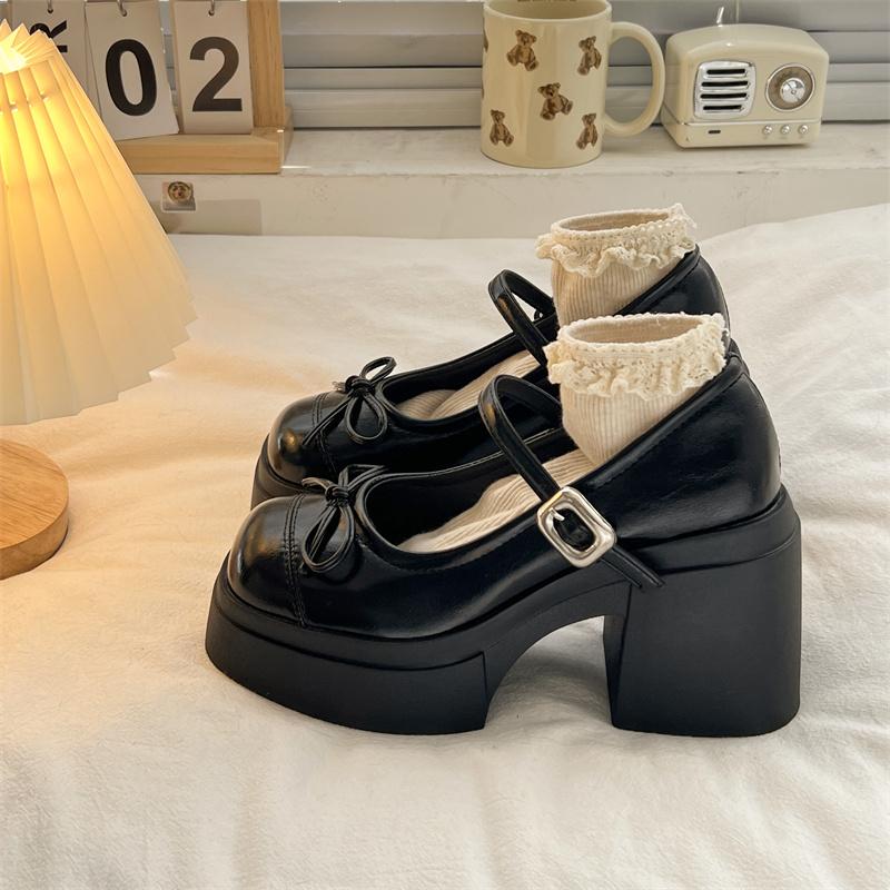 Platforma Silný Vysoký Ženy Mary Jane Boty Dámské Stručné Venkovní Lodičky Jaro Podzim Dámské Šaty Kožené Boty