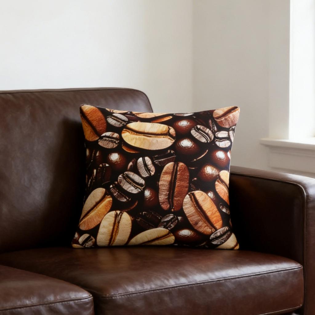 Double Sided Print Coffee Bean Home Pillow Cover Suitable For Various Rooms Decor Polyester Fabric Soft Skin Friendly