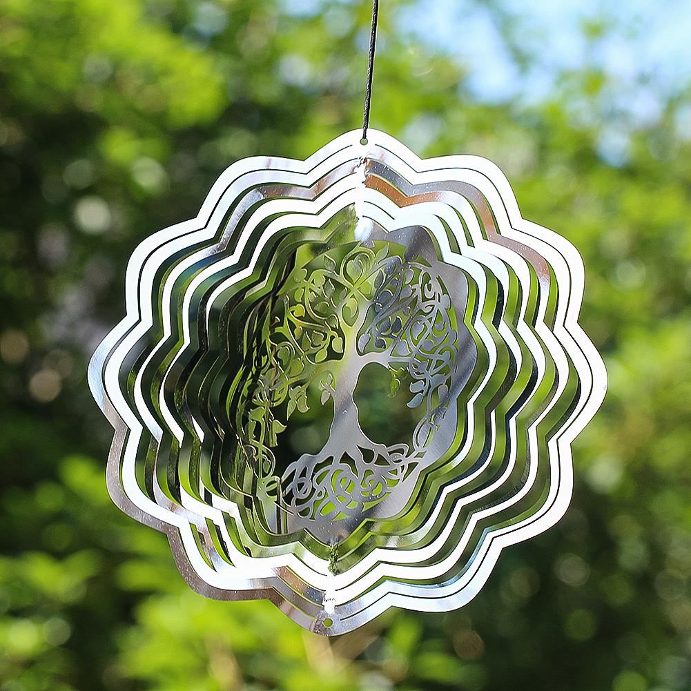 20cm Wind Spinner Tree of Life 3D Rotating Stainless Steel Mirror Reflective Streaming Visual Effect Outdoor Garden Decoration