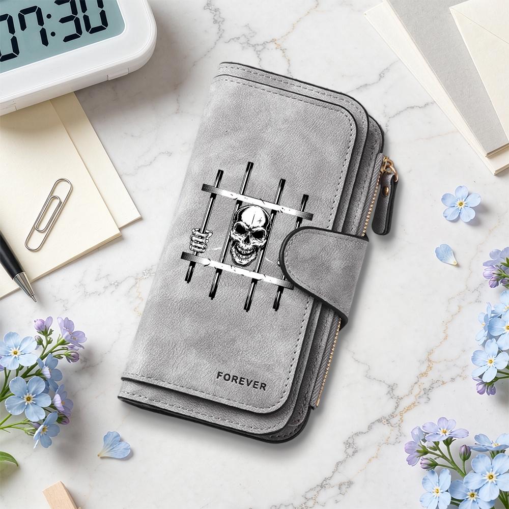 Gothic Skull Print Long Wallet Forever Style Multi Slot Card Holder