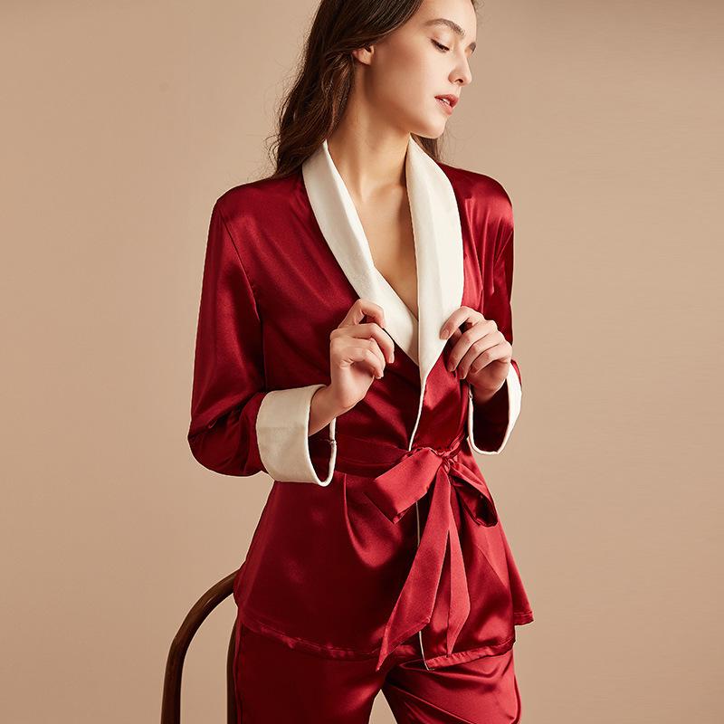 

Женская новая зимняя пижама, флисовая подкладка, утолщенный высококачественный шелковый атласный однотонный комплект домашней одежды XL красный