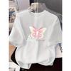 Women's Fashion Printed T-Shirt Pink Butterfly Pattern Soft Comfortable Printed Short Sleeve for Casual Fashionable