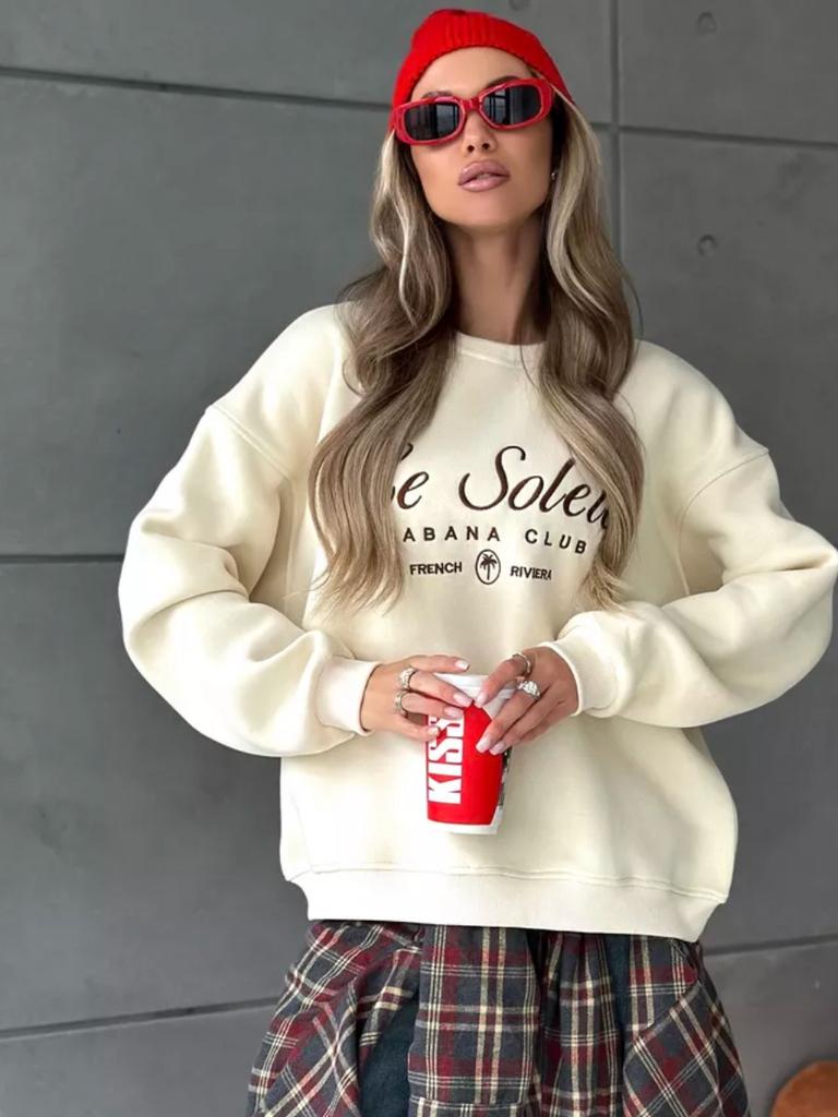 Women's Crew Neck Long Sleeve Sweatshirt Loose Fit Letter Print Casual Oversized Pullover Top