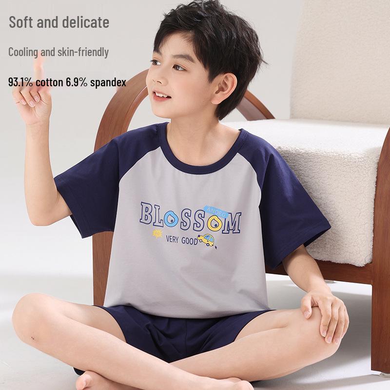 2026 Boys' Lycra Cotton Summer Pajama Set – Air Conditioning Suit for Children