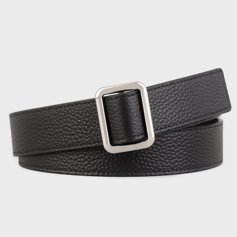 No Punching 24 Minimalist Double-Sided First-Layer Cowhide Lychee Pattern R & W Fashionable Square Buckle Belt For Women