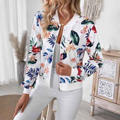 Herfst Nieuwe Stijl Tropische Print Baseballkraag Jas - Elegante Zakelijke Casual Veelzijdige Damesjas