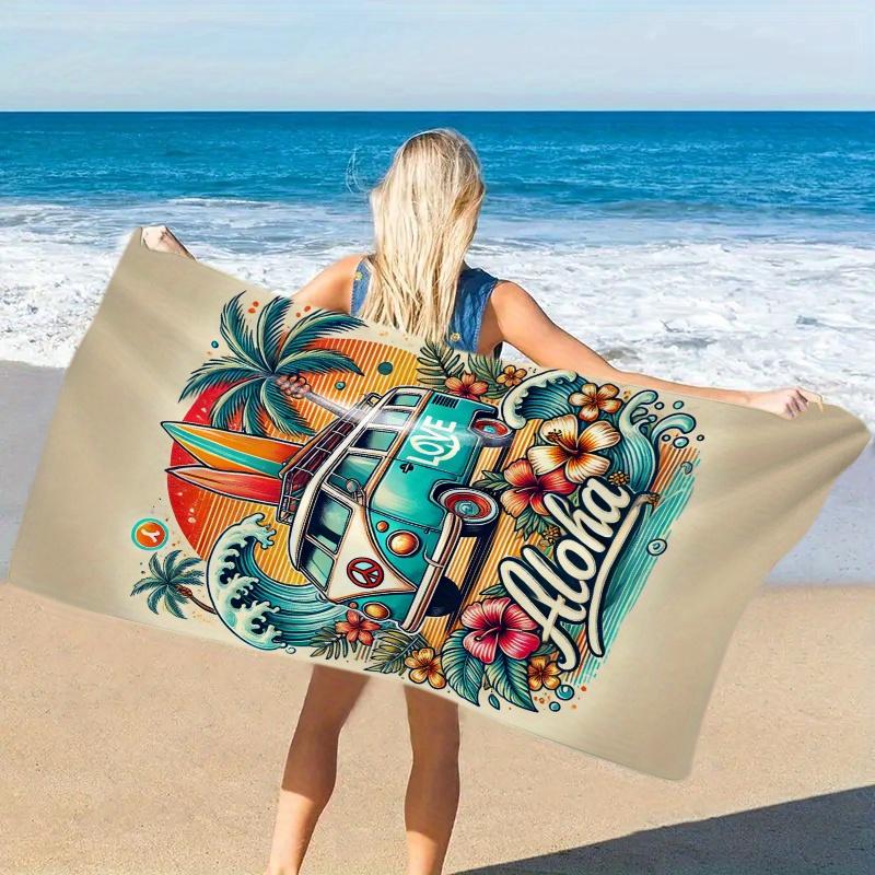 Aloha Surf Bus Oversized Microfiber Beach Mat and Bath Towel-Super Absorbent Quick Drying, Vibrant Design Bath Towel
