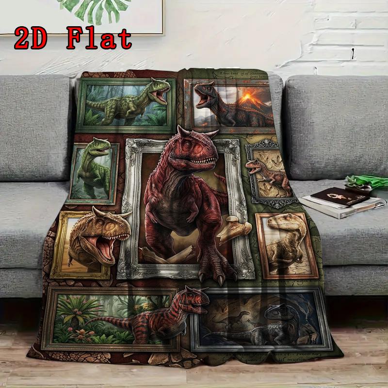 Dinosaur Collection 2D Flat Pattern Flannel Blanket, High quality All Seasons, Home Decor, Warmth and Comfort, Perfect for Christmas Gifts.