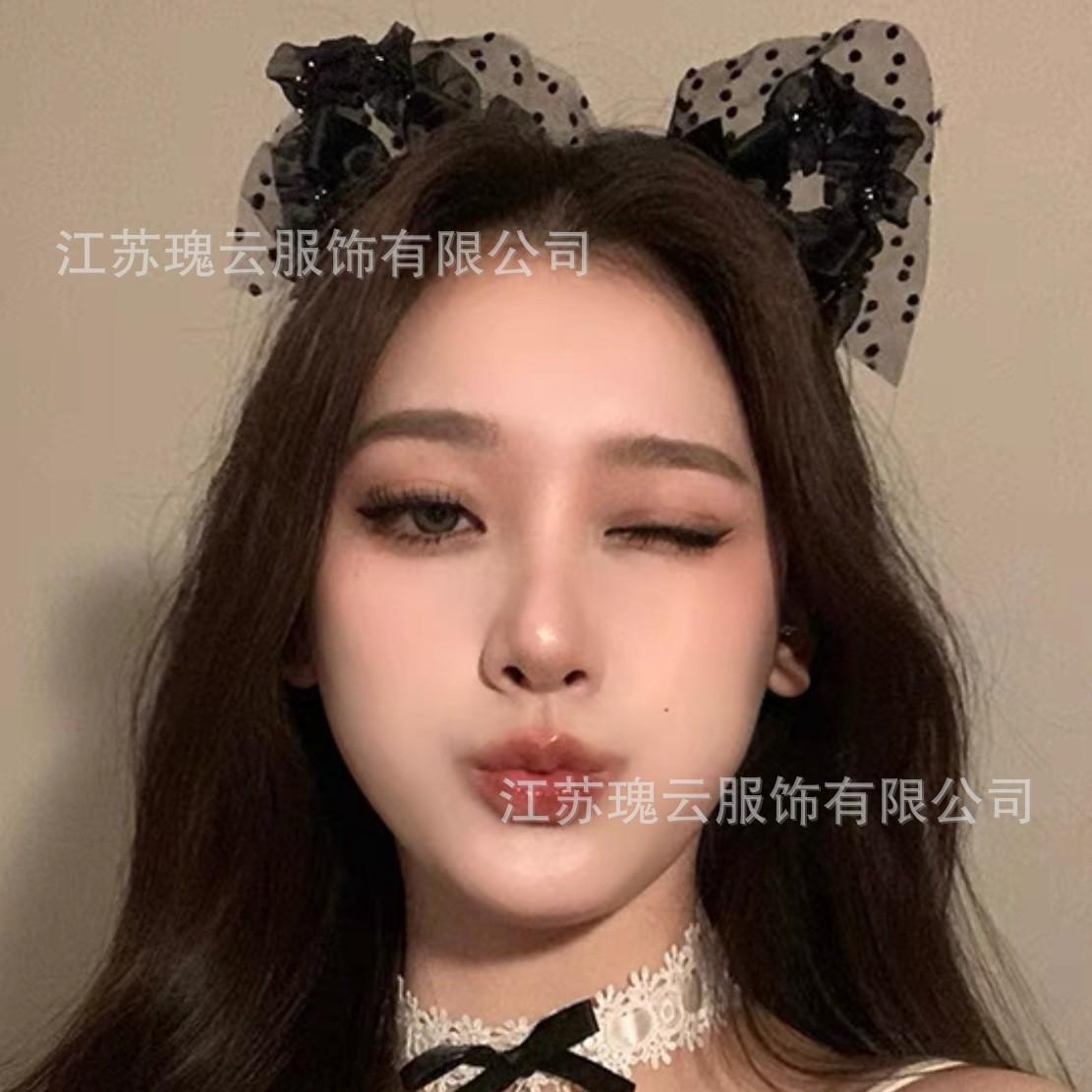 

Internet celebrity sexy lace bells cat ears headband female personality non-slip pressure hair high cranial top hairpin headgear One size fits all чёрный