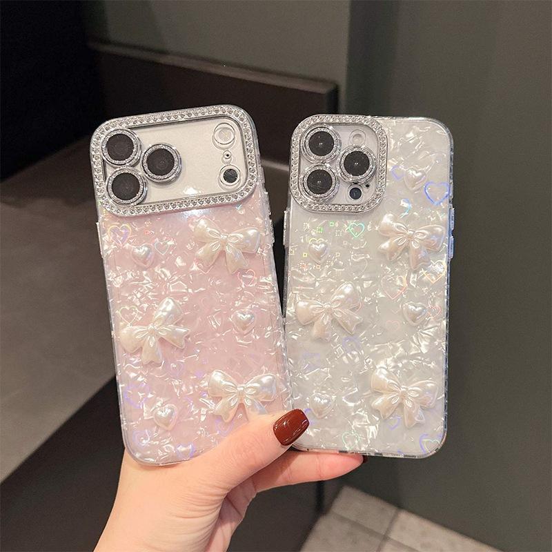 Applicable Iphone17Promax Bow Love Mobile Phone Case Original Rhinestone Light Luxury All-Inclusive Anti-Drop Protective Case