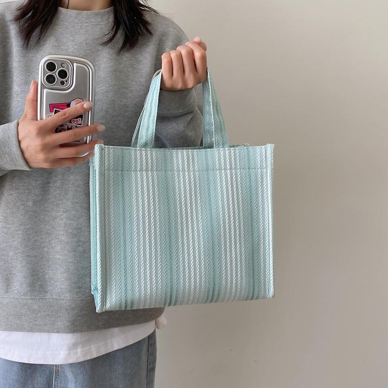 Sac Cabas en Toile Rayé Style Coréen Grande Capacité Pour Étudiants et Dames de Bureau