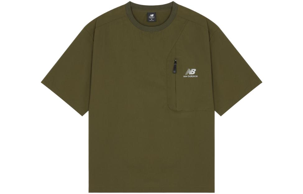 New Balance T Shirts Men s Green Crew Neck Moderate Straight Fit AMT22371-KAC S