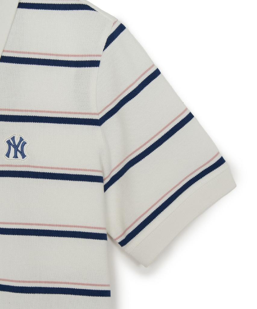 Emelbi Women'S Varsity Stripe Crop Collar T-Shirt Ny (Ivory)