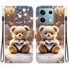 Handmade PU Leather Flip Case for Xiaomi Redmi Note 13 (5G) Anti-Slip Shockproof Cover with Wrist Strap & Heart/Rose Cat Designs