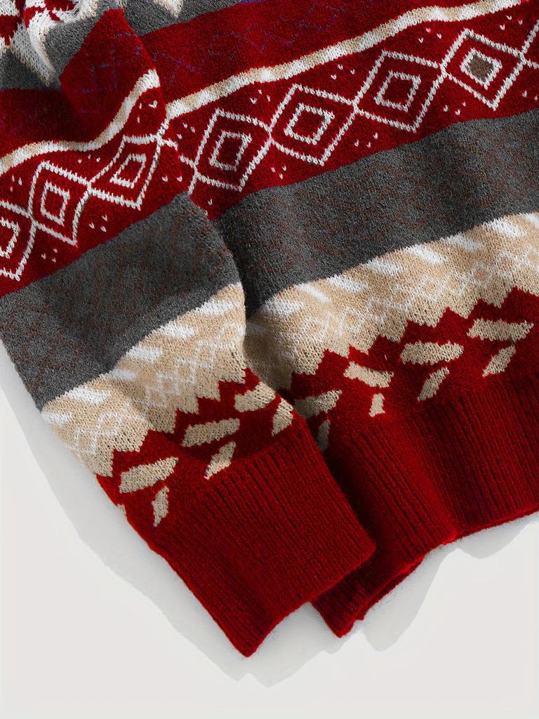 Women's Retro Argyle Color Block Pullover - Warm, Soft, Long Sleeve Crew Neck Sweater for Autumn/Winter