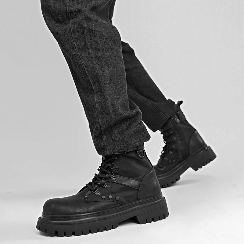 Unisex Retro Black Martin Stiefel: Vielseitige, dicksohlige, kurze Motorradstiefel für den Herbst