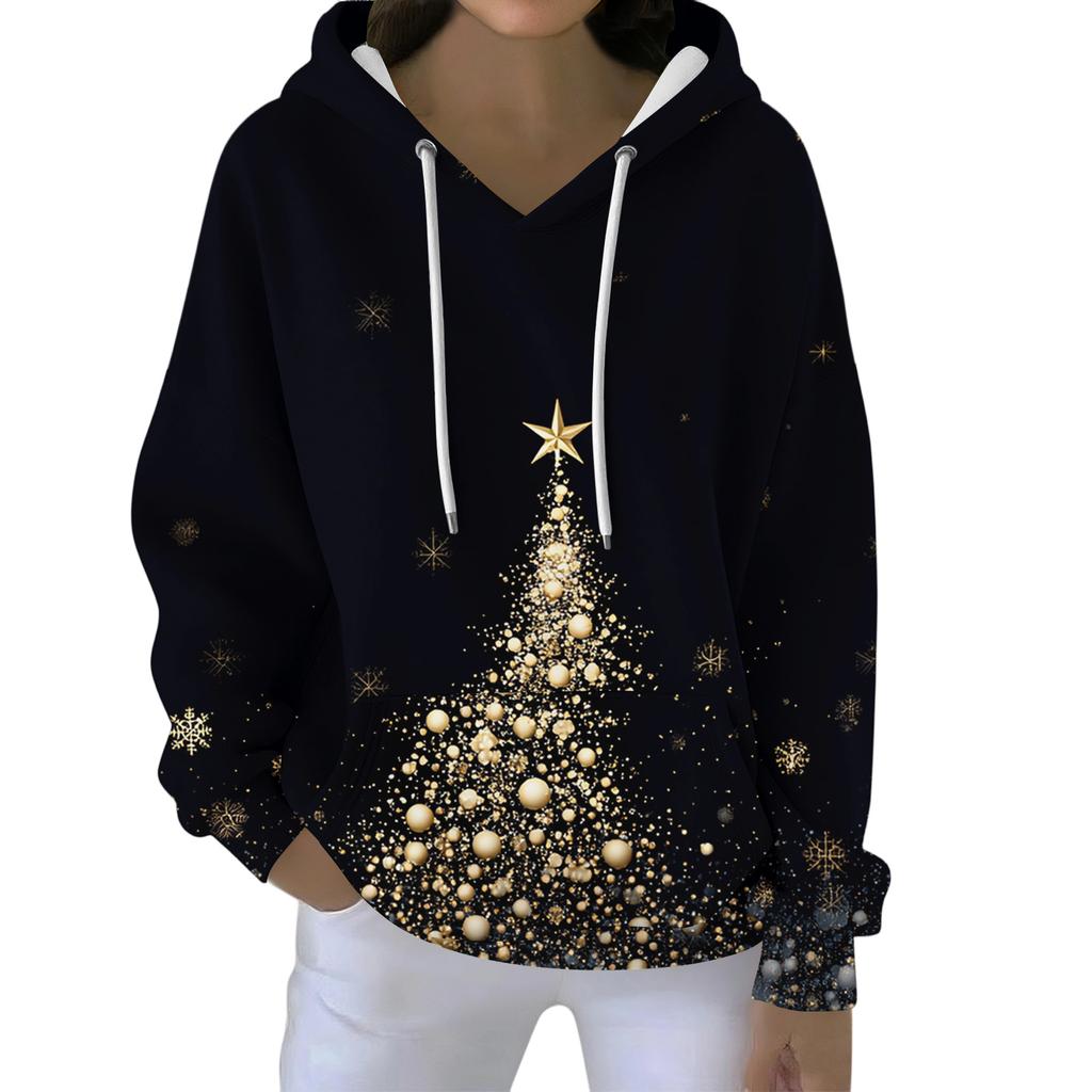 Vánoční mikiny pro ženy Vtipné roztomilé potištěné sváteční mikiny Zimní nadměrné pulovrové topy