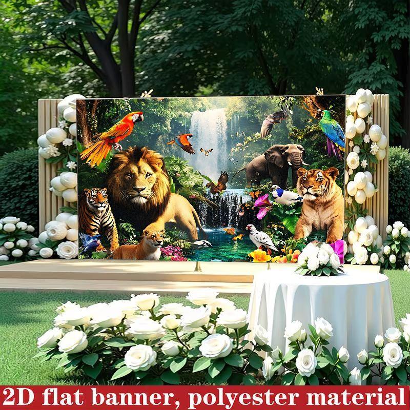1Pcs Safari Jungle Lion Tiger Decoration Background Winter Backdrop Decorations For Photo Studio Photo Booth Christmas Party