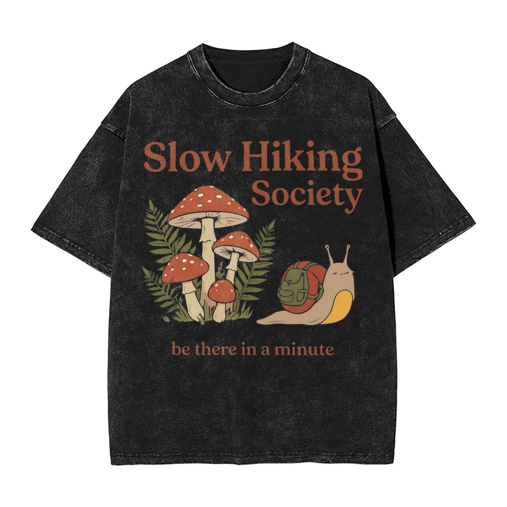 Sloth Hiking Team T Shirts Hip Hop Washed Short Sleeve Oversize Tshirts Vintage For Men Women Tops Streetwear Printed Tees