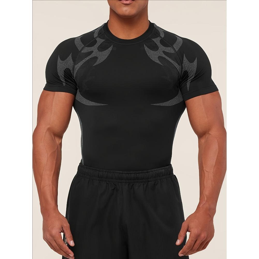 New Sports Printed Short Sleeved Seamless Design Shirt, Fitness T-shirt Suitable for Gym Running Muscles