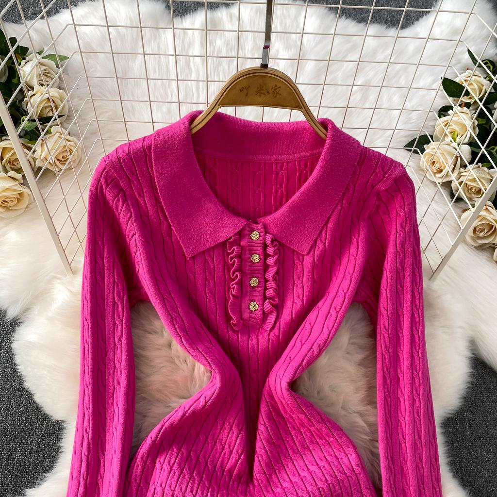 Autumn Winter High Waist Polo Knitted Umbrella Dresses  New Long Sleeve Casual Loose Sweater A-line Dresses Female