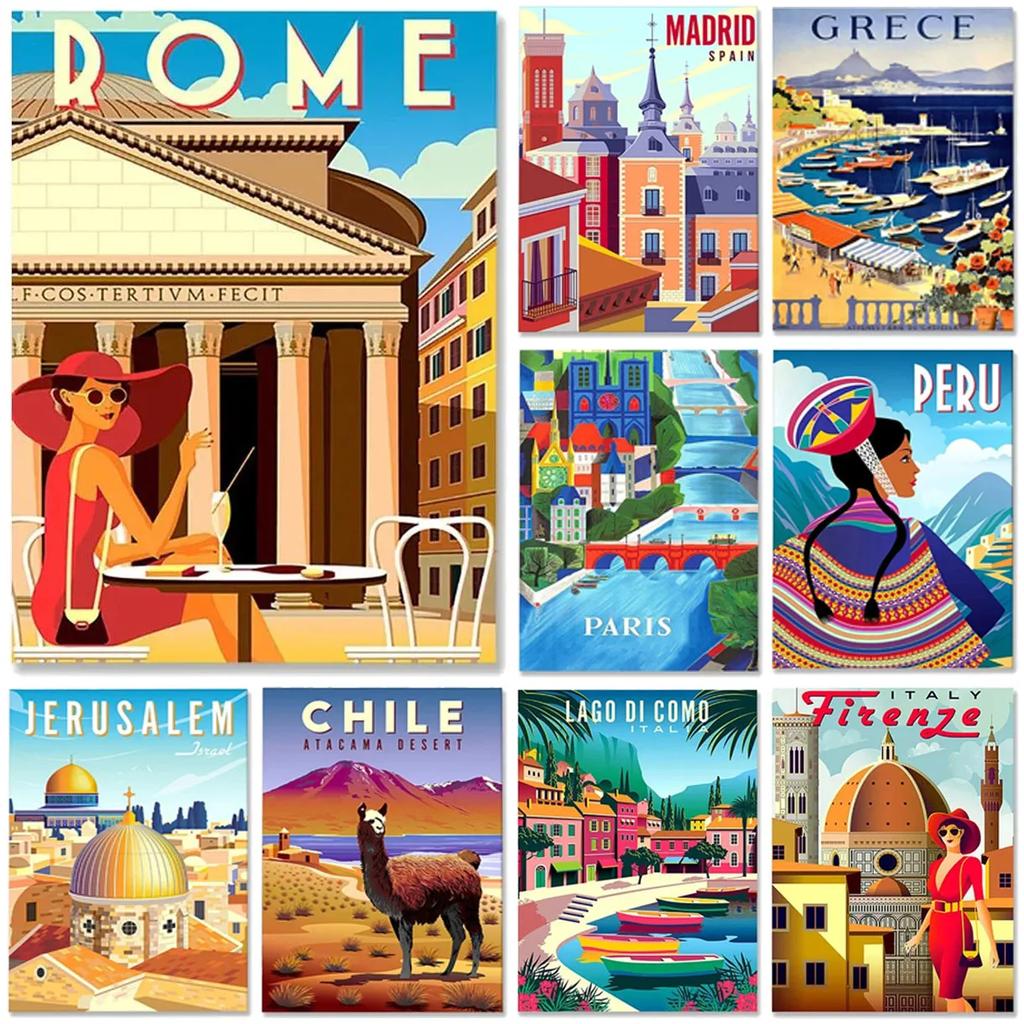 Metallblechschilder Stadtansicht Landschaft Wanddekoration Plakette Vintage Poster Eisenmalerei für Man Cave Zuhause Café Garten Club Ba