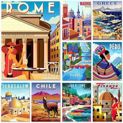 Metallblechschilder Stadtansicht Landschaft Wanddekoration Plakette Vintage Poster Eisenmalerei für Man Cave Zuhause Café Garten Club Ba