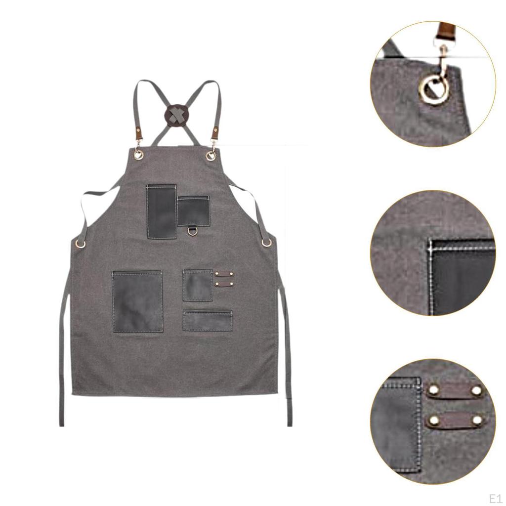 Canvas Apron with Pockets Adjustable Neck Hair Stylist Barber for Service Baking