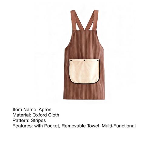 Waterproof Kitchen Apron with Pocket Removable Towel Multi-Functional Adjustable Oil-proof Men Women Chef Cooking Baking Striped Bib Apron