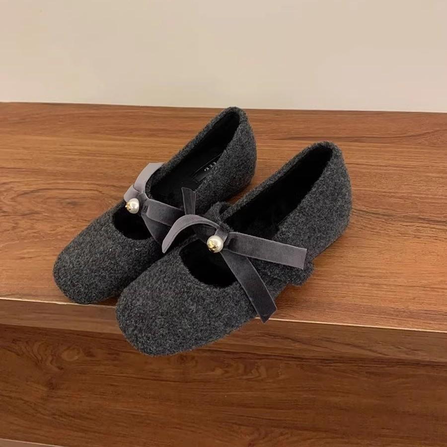 2025 spring new French temperament bow inner height increase Mary Jane shoes women's versatile one-word pink light mouth single shoes