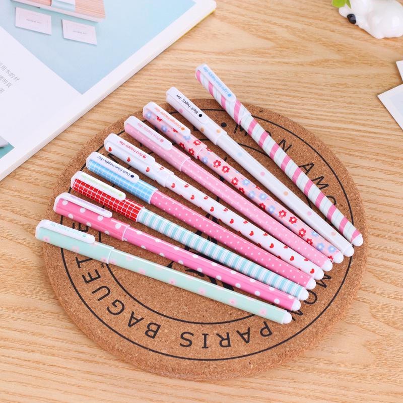 10-Piece Set of Fresh and Cute Neutral Water Pens - Colorful Floral Pattern In Pen Case