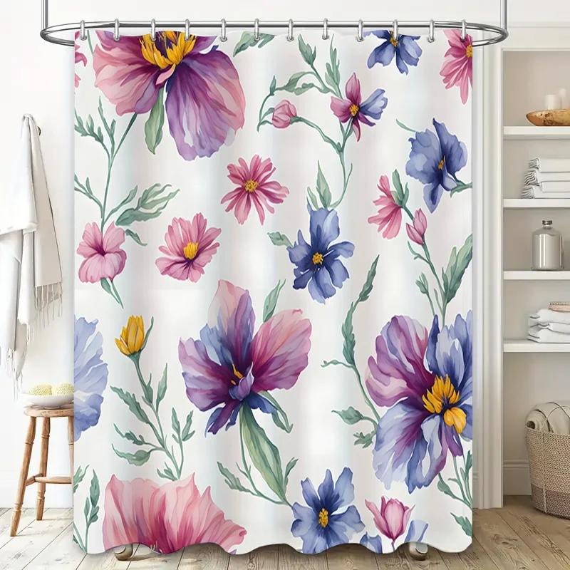 Watercolor Flower Shower Curtain 3D Printed Bath Decor for Bathroom Accessories Set Home Decoration