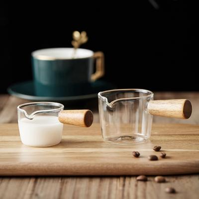 Mini Tazza da Latte in Vetro Piccola Tazza da Caffè Lattiera Brocca per Panna Tazza da Espresso con Manico in Legno Tazza da Salsa per Cucina Salsiera