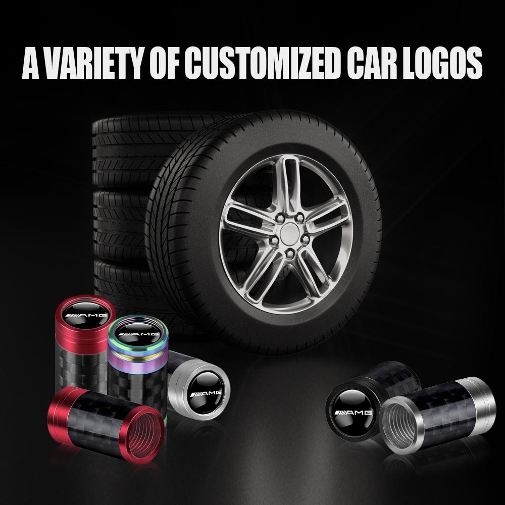CQY1 4Pcs Metal Carbon Fibe Wheel Tire Valve Dust Caps Auto Decor for AMG W140 W168 W169 W176 W177 GLS GLB EQC CLS SLK A200 GLK CLK