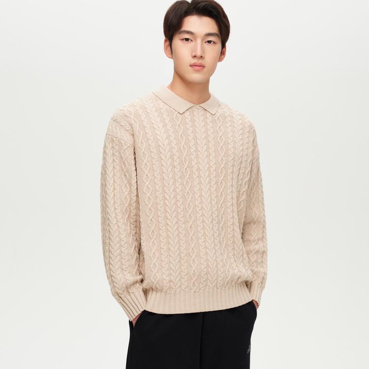 Мужской кардиган-свитер WOOG2005 с воротником-поло и косами, коллекция Зима 2025 Small