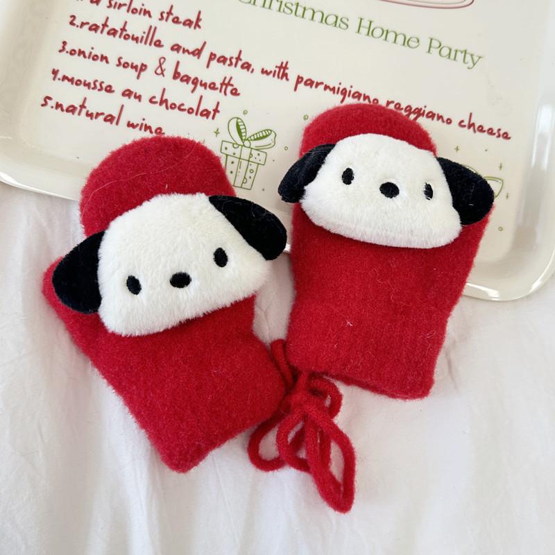 

New Children s Gloves Cute Cartoon Doll Knitted Mittens Winter Warm Plus Velvet Thickened Hanging Neck Gloves one size