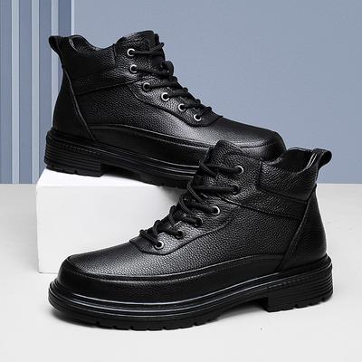 Autumn Winter Basic Boots Hot Sale Men Genuine Leather High Top Shoes High Quality Ankle Boots Men Warm Plush Fur Botas