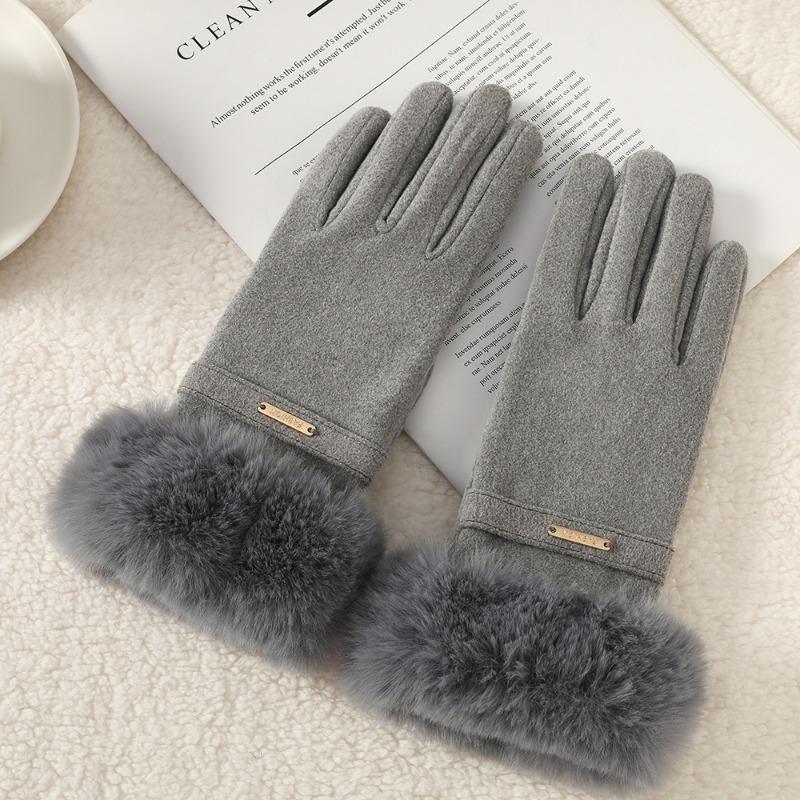 Warm gloves women's winter thickened fresh sheep's nun riding wool mouth cold outdoor windproof heat storage gloves