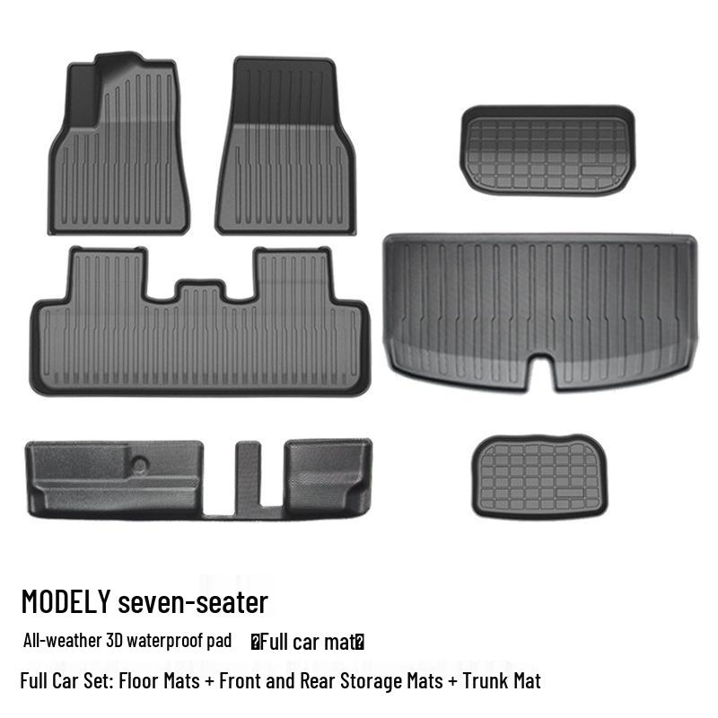 2022 Tesla Model Y TPE Non-Slip Wear-Resistant Foot Pads: 5/7-Seat Front & Rear Trunk Mats