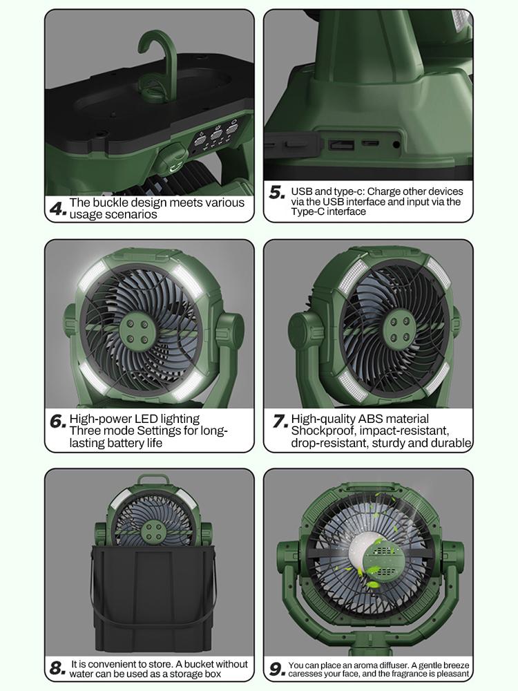 Portable Misting Fan Rechargeable Auto Swivel Fan with 25000mAh USB Battery As Power Bank 4 Mist Cooler 7L Bucket for Outdoor